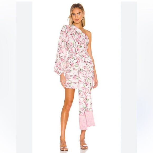 Bronx and Banco Dresses & Skirts - Bronx and Banco Layla mini dress pink floral print sash drape white Revolve L